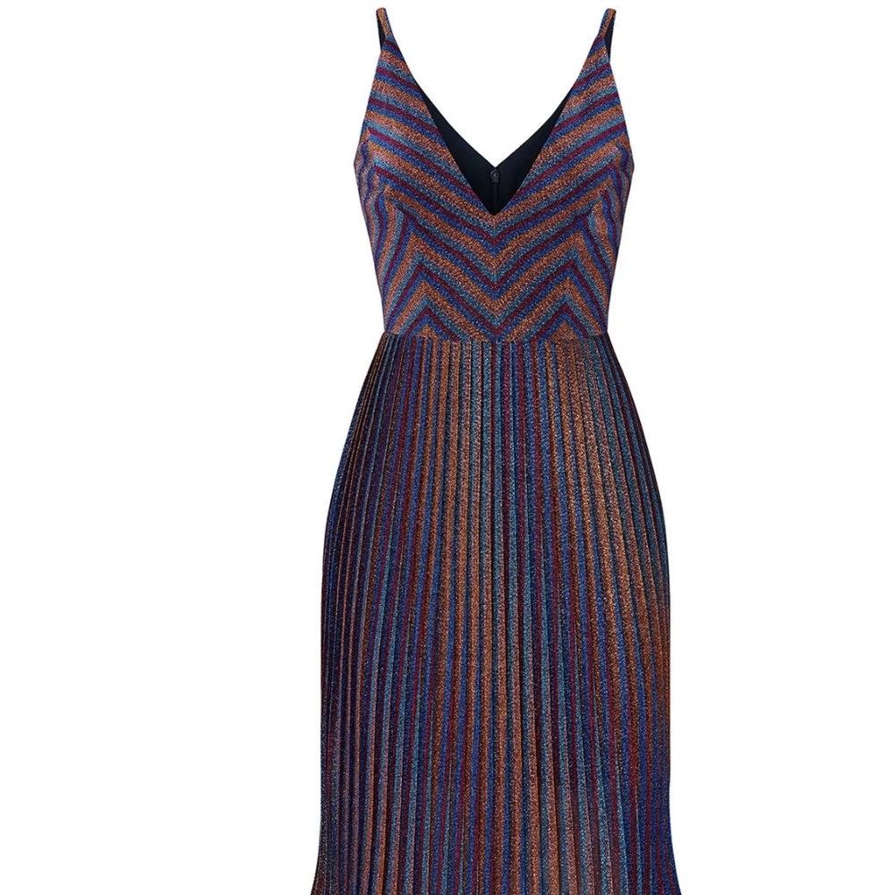 DRESS THE POPULATION Haley Metalic Cobalt Multi Color Midi Dress Size M - Picture 10 of 10